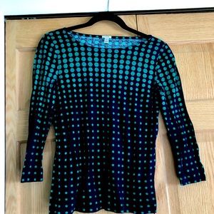 J Crew Navy Polka Dot 3/4 sleeve top